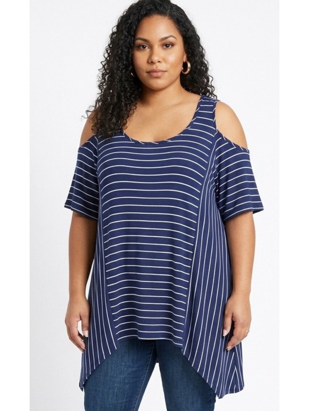 Signature Studio Pull Size Striped Could Shoulder Poncho Top